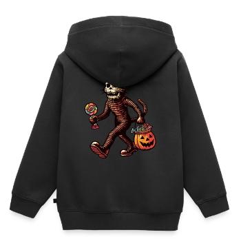 Chat zombie mort-vivant Halloween - Sweat Premium à capuche enfant bio - noir - Dos - AI Model Kid Male (0cm)