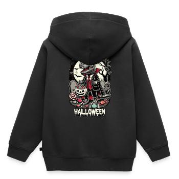Lustiger T-Rex Vampir Liebt Suessigkeiten - Kinder Premium Organic Hoodie - Schwarz - Hinten - AI Model Kid Male (0cm)