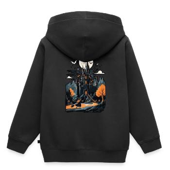 Château hanté effrayant Château hanté magique - Sweat Premium à capuche enfant bio - noir - Dos - AI Model Kid Male (0cm)