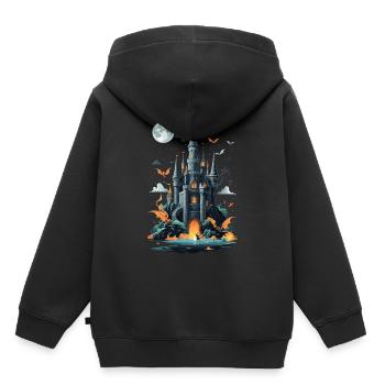 Château hanté effrayant Château hanté magique - Sweat Premium à capuche enfant bio - noir - Dos - AI Model Kid Male (0cm)