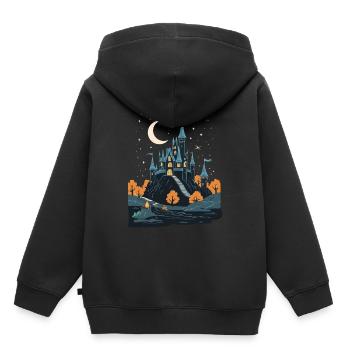 Château hanté effrayant Château hanté magique - Sweat Premium à capuche enfant bio - noir - Dos - AI Model Kid Male (0cm)