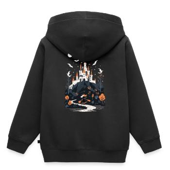 Château hanté effrayant Château hanté magique - Sweat Premium à capuche enfant bio - noir - Dos - AI Model Kid Male (0cm)