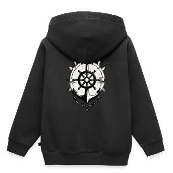 Captain Steering Wheel Anchor Sailboat Motif - Kids Premium Organic Hoodie - black - Back - AI Model Kid Male (0cm)