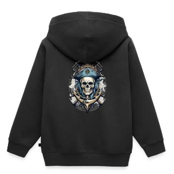 Drapeaux de pirate crâne Jolly Roger costume de pirate - Sweat Premium à capuche enfant bio - noir - Dos - AI Model Kid Male (0cm)
