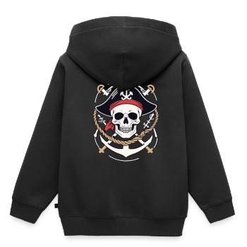 Drôle de Pirate Tenue Jolly Roger Design - Sweat Premium à capuche enfant bio - noir - Dos - AI Model Kid Male (0cm)