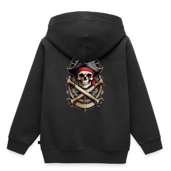 Drapeaux de pirate crâne Jolly Roger costume de pirate - Sweat Premium à capuche enfant bio - noir - Dos - AI Model Kid Male (0cm)