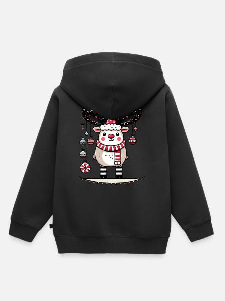Niedliches Rentier Mit Weihnachtskugeln - Kinder Premium Organic Hoodie - Schwarz