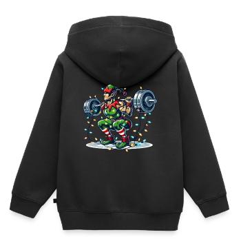 Entraînement d’haltères elfes de renforcement musculaire de Noël - Sweat Premium à capuche enfant bio - noir - Dos - AI Model Kid Male (0cm)