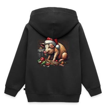 Gieriges Weihnachtsschwein Mit Mütze - Kinder Premium Organic Hoodie - Schwarz - Hinten - AI Model Kid Male (0cm)