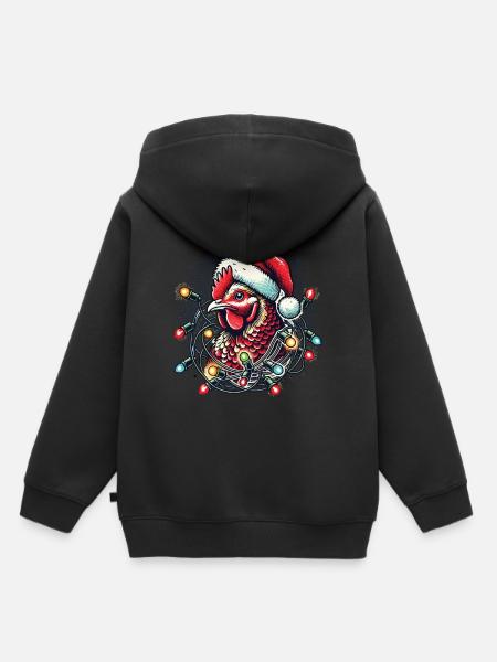 Weihnachtshuhn Mit Lichterkette - Kinder Premium Organic Hoodie - Schwarz