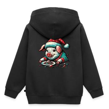 Cochon de Noël gourmand - Sweat Premium à capuche enfant bio - noir - Dos - AI Model Kid Male (0cm)