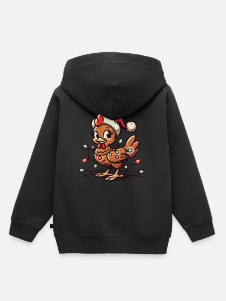 Weihnachtshuhn Mit Lichterkette - Kinder Premium Organic Hoodie - Schwarz