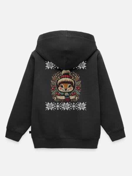 Winterliche Eichhörnchen Illustration - Kinder Premium Organic Hoodie - Schwarz