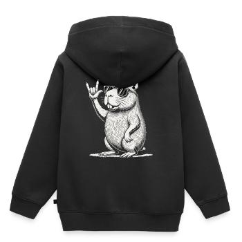 Rock Musik Festival Lustige Heavy Metal Capybara - Kinder Premium Organic Hoodie - Schwarz - Hinten - AI Model Kid Male (0cm)