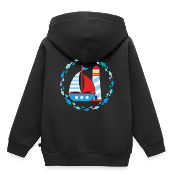 Buntes Segelboot und Leuchtturm - Kinder Premium Organic Hoodie - Schwarz - Hinten - AI Model Kid Male (0cm)