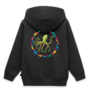 Pieuvres vert - Sweat Premium à capuche enfant bio - noir - Dos - AI Model Kid Male (0cm)
