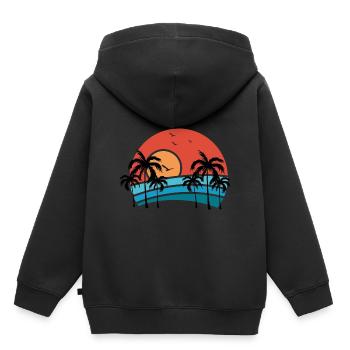 Palmiers / plage / coucher de soleil / fête sur la plage - Sweat Premium à capuche enfant bio - noir - Dos - AI Model Kid Male (0cm)