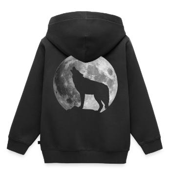 Pleine lune Loup - Sweat Premium à capuche enfant bio - noir - Dos - AI Model Kid Male (0cm)