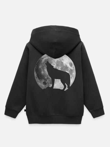 Pleine lune Loup - Sweat Premium à capuche enfant bio - noir
