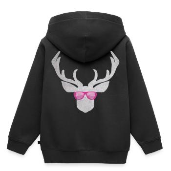 Cerf avec des lunettes roses en texture argentée - Sweat Premium à capuche enfant bio - noir - Dos - AI Model Kid Male (0cm)