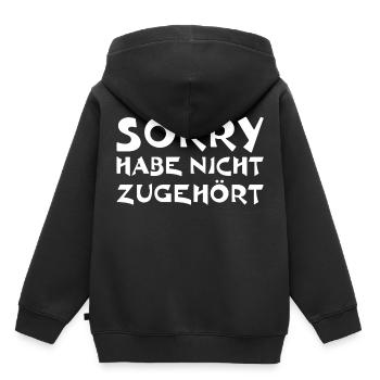 Sorry habe nicht zugehört - Kinder Premium Organic Hoodie - Schwarz - Hinten - AI Model Kid Male (0cm)