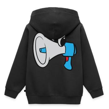 Mégaphone / Mégaphone - Bleu avec les yeux - Sweat Premium à capuche enfant bio - noir - Dos - AI Model Kid Male (0cm)