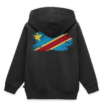 Congo - Drapeau National, Effet Pinceau - Sweat Premium à capuche enfant bio - noir - Dos - AI Model Kid Male (0cm)