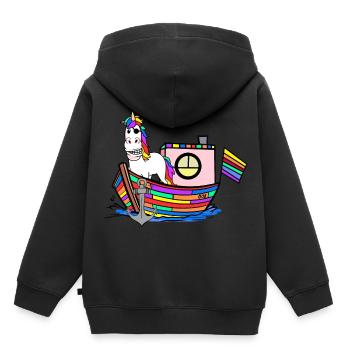 Regenbogen Einhörner Seemänner Regenbogenfahne - Kinder Premium Organic Hoodie - Schwarz - Hinten - AI Model Kid Male (0cm)