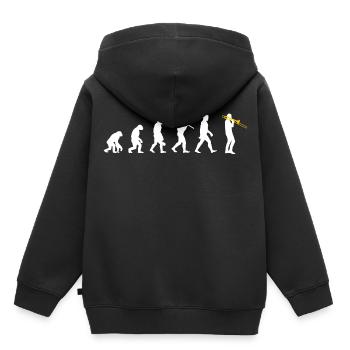 Trombone - Evolution Humaine / Darwin - Sweat Premium à capuche enfant bio - noir - Dos - AI Model Kid Male (0cm)