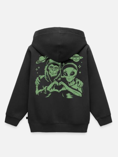 Alien & Bigfoot – Cosmic Friendship - Kinder Premium Organic Hoodie - Schwarz