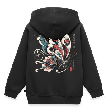 Kirschblüten Schmetterling: Japanische Ästhetik - Kinder Premium Organic Hoodie - Schwarz - Hinten - AI Model Kid Male (0cm)