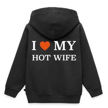 J'aime ma relation de femme chaude - Sweat Premium à capuche enfant bio - noir - Dos - AI Model Kid Male (0cm)