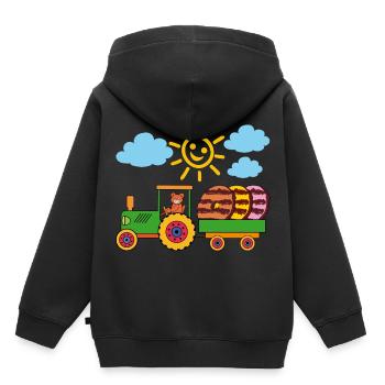 Teddy apporte des bonbons avec le tracteur - Sweat Premium à capuche enfant bio - noir - Dos - AI Model Kid Male (0cm)