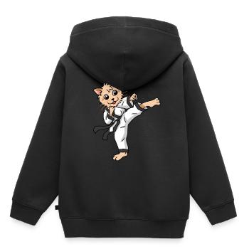 Karaté Chat Judo Chaton Enfants Self Défense - Sweat Premium à capuche enfant bio - noir - Dos - AI Model Kid Male (0cm)