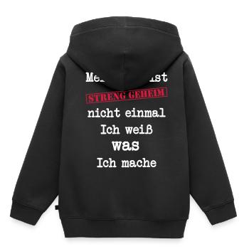 Mein Job ist STRENG GEHEIM - Kinder Premium Organic Hoodie - Schwarz - Hinten - AI Model Kid Male (0cm)