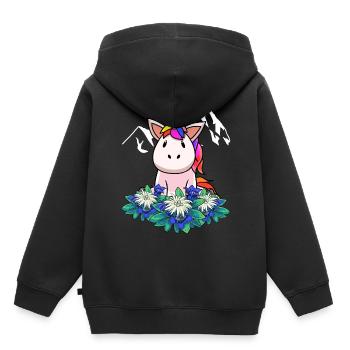 Unicorn gentian Edelweiss Alps Switzerland Austria - Kids Premium Organic Hoodie - black - Back - AI Model Kid Male (0cm)