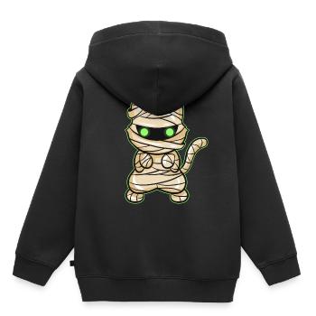 Gruselige Mumienkatze Mit Grünen Augen An - Kinder Premium Organic Hoodie - Schwarz - Hinten - AI Model Kid Male (0cm)