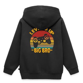 Monter de niveau Big Bro Big Bro Anniversaire Big Bro - Sweat Premium à capuche enfant bio - noir - Dos - AI Model Kid Male (0cm)