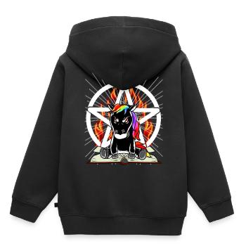 Satan Einhorn Pentagramm Teuflisch Fabelwesen Böse - Kinder Premium Organic Hoodie - Schwarz - Hinten - AI Model Kid Male (0cm)