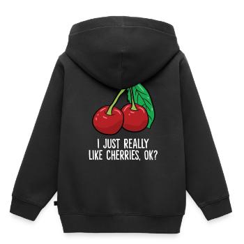 Kirsche - I just really like Cherries, ok? - Kinder Premium Organic Hoodie - Schwarz - Hinten - AI Model Kid Male (0cm)