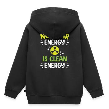 L’énergie nucléaire est une énergie propre L’énergie nucléaire - Sweat Premium à capuche enfant bio - noir - Dos - AI Model Kid Male (0cm)