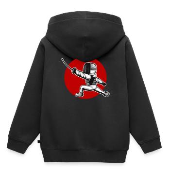 Figure d’escrime kawaii attaquant l’escrime - Sweat Premium à capuche enfant bio - noir - Dos - AI Model Kid Male (0cm)