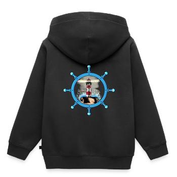 Maritime Steering Wheel Lighthouse Coast Storm Ahoy - Kids Premium Organic Hoodie - black - Back - AI Model Kid Male (0cm)