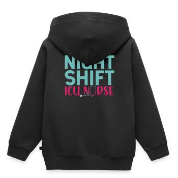 Infirmière de nuit en soins intensifs Soins intensifs - Sweat Premium à capuche enfant bio - noir - Dos - AI Model Kid Male (0cm)