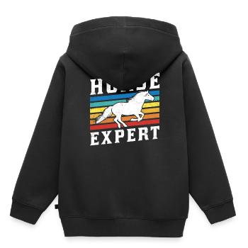 Chevaux Expert Équitation Écuries Équitation - Sweat Premium à capuche enfant bio - noir - Dos - AI Model Kid Male (0cm)