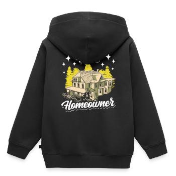 Maison neuve Propriétaire Propriétaire Propriétaire Propriétaire - Sweat Premium à capuche enfant bio - noir - Dos - AI Model Kid Male (0cm)