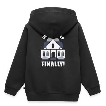 Enfin propriétaire propriétaire maison propriétaire propriétaire maison - Sweat Premium à capuche enfant bio - noir - Dos - AI Model Kid Male (0cm)
