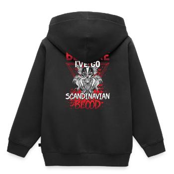 Attention J’ai du sang scandinave nordique - Sweat Premium à capuche enfant bio - noir - Dos - AI Model Kid Male (0cm)