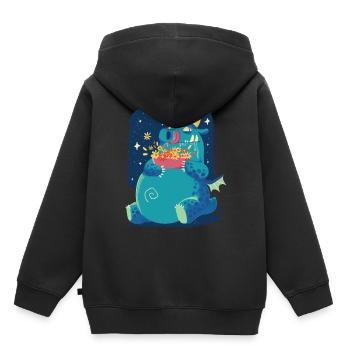 Netter Drache lustiger molliger Fantasie -Blumenra - Kinder Premium Organic Hoodie - Schwarz - Hinten - AI Model Kid Male (0cm)