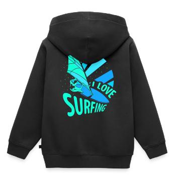 J’adore surfer surf surf surf surf - Sweat Premium à capuche enfant bio - noir - Dos - AI Model Kid Male (0cm)